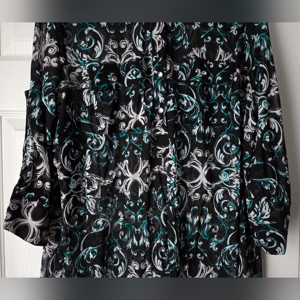 INC International Concepts Sheer Black & Teal Top Size 3X. Excellent Condition. - Picture 4 of 11